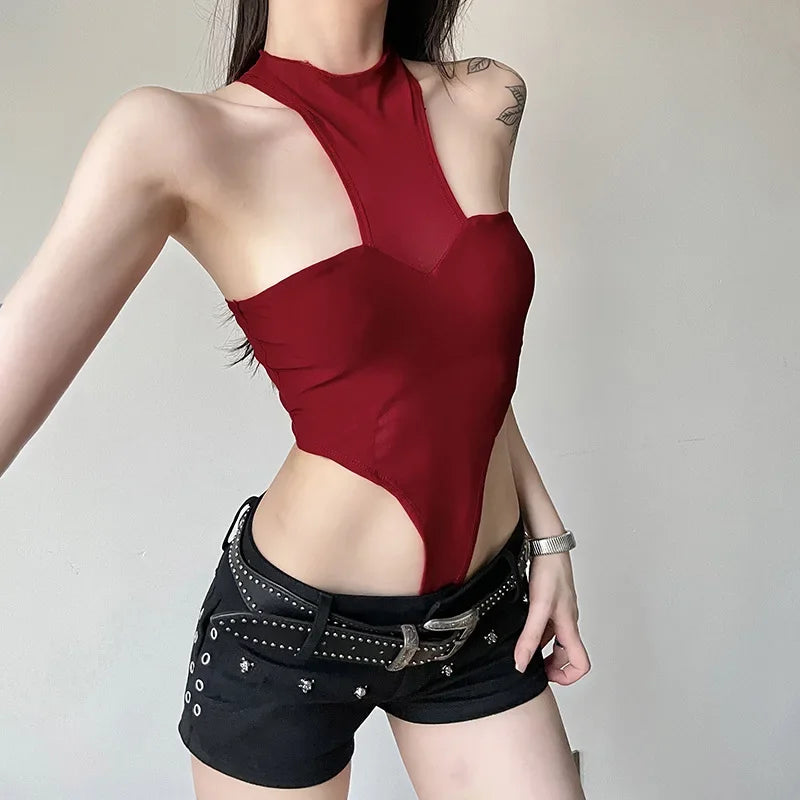 Bodysuit Đỏ Sexy Lưới Trong Suốt - Y2K Nữ Tính - Daisan Mart