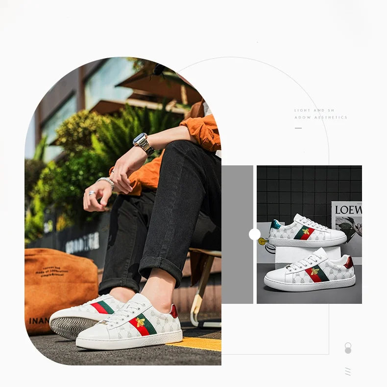 High-end Fashion Men's Embroidered Leather Shoes Sneaker