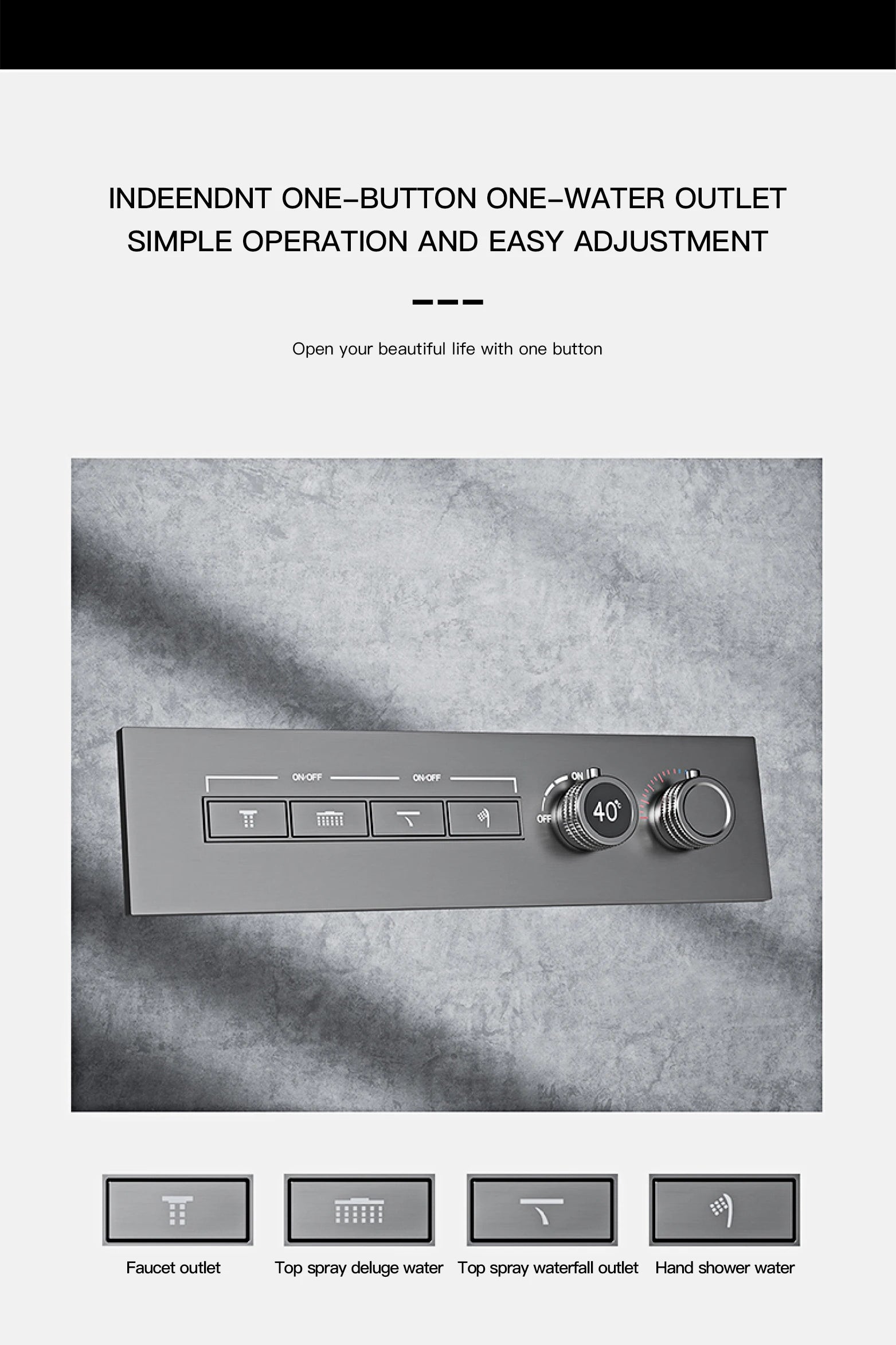 Vòi sen đen đồng thau LED 4 chức năng cao cấp