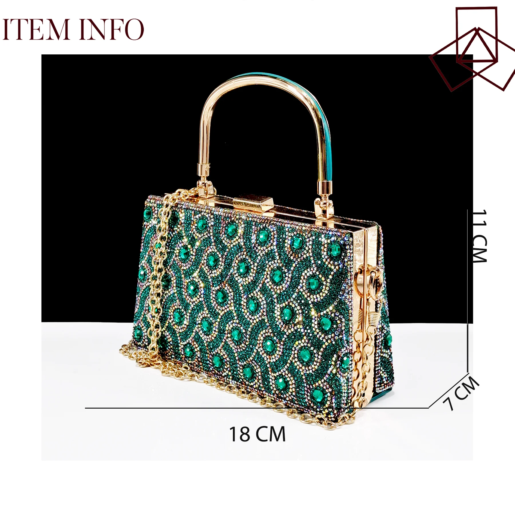 2024 Rhinestone Shoes and Bag Set - Trendy Green