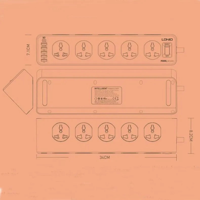 Ổ Cắm Đa Năng 10 Lỗ 4 USB 1 Cổng Sạc Nhanh Type C