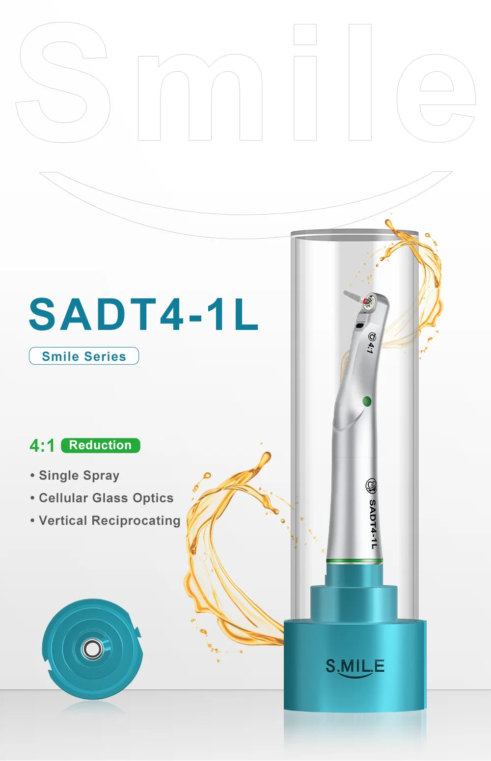 AI DENTAL Smile Series SADT4-1L Dental 4:1 Reduction Low Speed Handpiece/Set Vertical Reciprocating Single Spray for ADT Tips - Daisan Mart