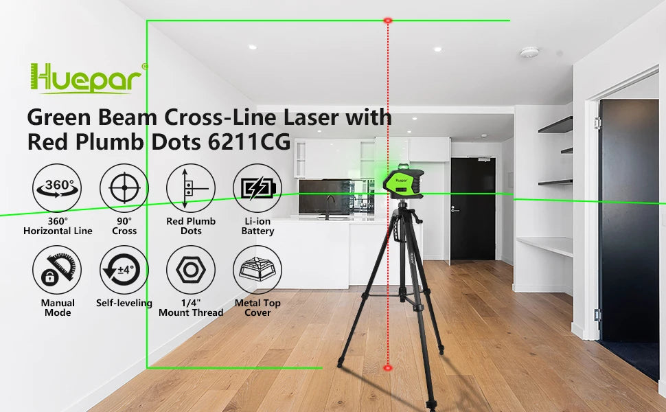 Máy Laser Cân Bằng 5 Tia Xanh Huepar 360° 6211CG - Daisan Mart