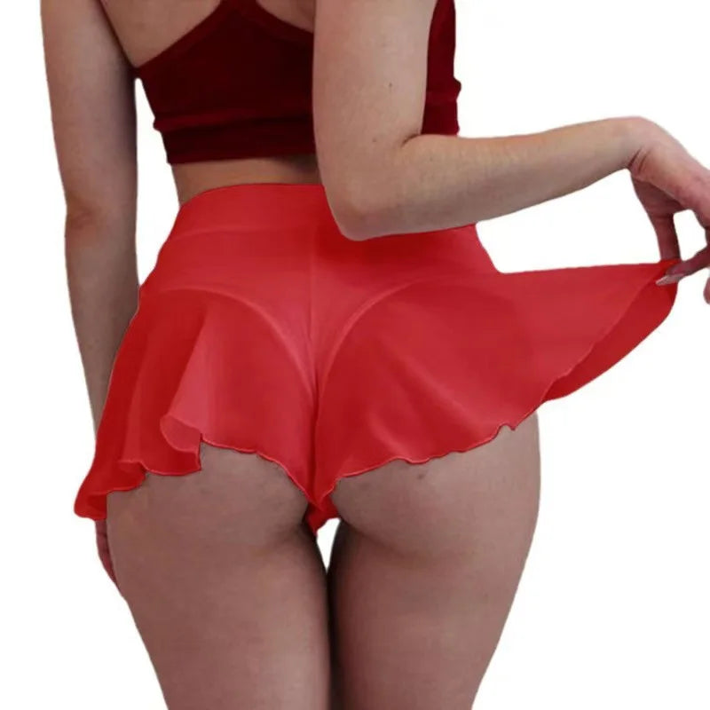 See Through Women Panties Sport Dress Ruffles Dancewear Sexy Tennis Skirt Lingerie Thongs Sexy Underwear Women Mini Dress