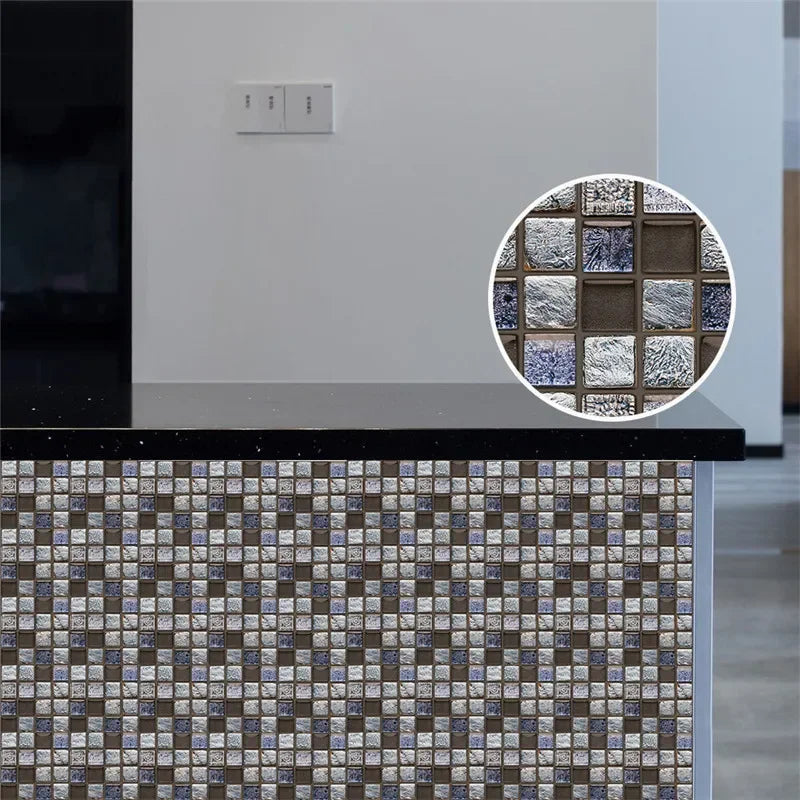 10pcs/set Marble Mosaic Tiles Wall Sticker Transfers Flat Covers for Kitchen Bathroom Stitching Stickers Self-adhesive Removable