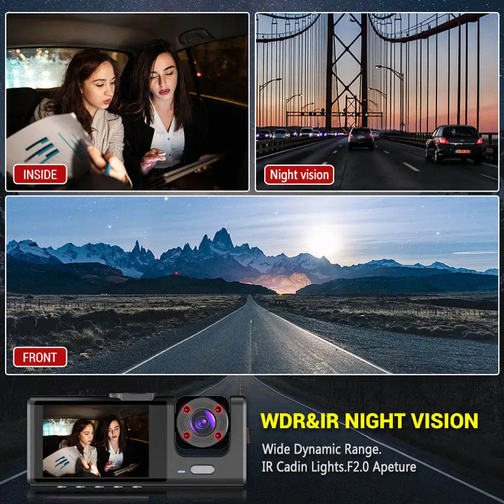 3-Eye Dash Cam, Night Recording, Full HD 1080P