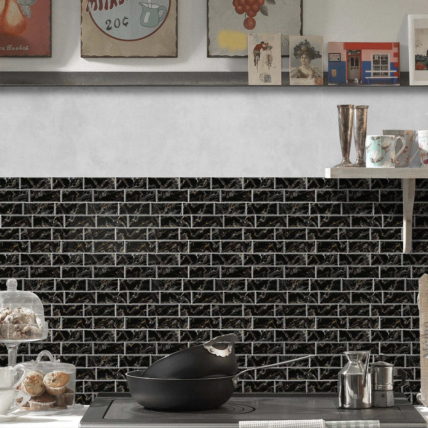 1/6/12PCS Fresh and Simple Marble Tile Stickers Waterproof Self Adhesive Kitchen Living Room Wall Stickers Home Renovation Decor