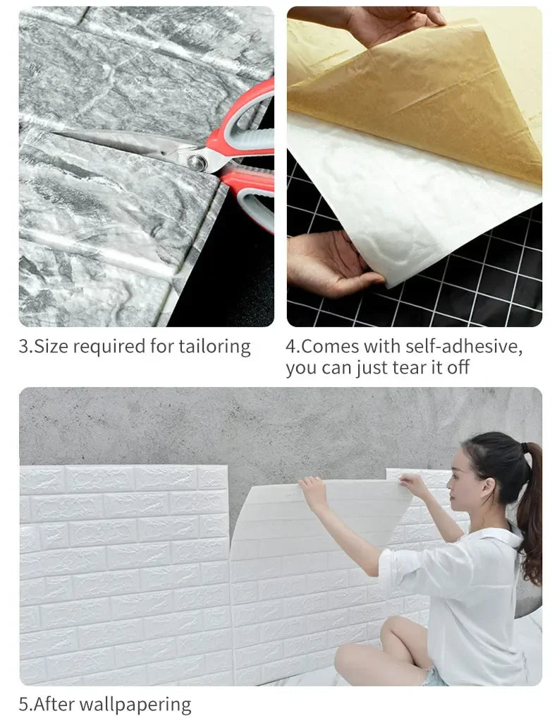 10Pcs 3D Self-Adhesive Wall Stickers Living Room Home Luxury Wall Decor Peel and Stick DIY Modern Wallpaper Bathroom Waterproof