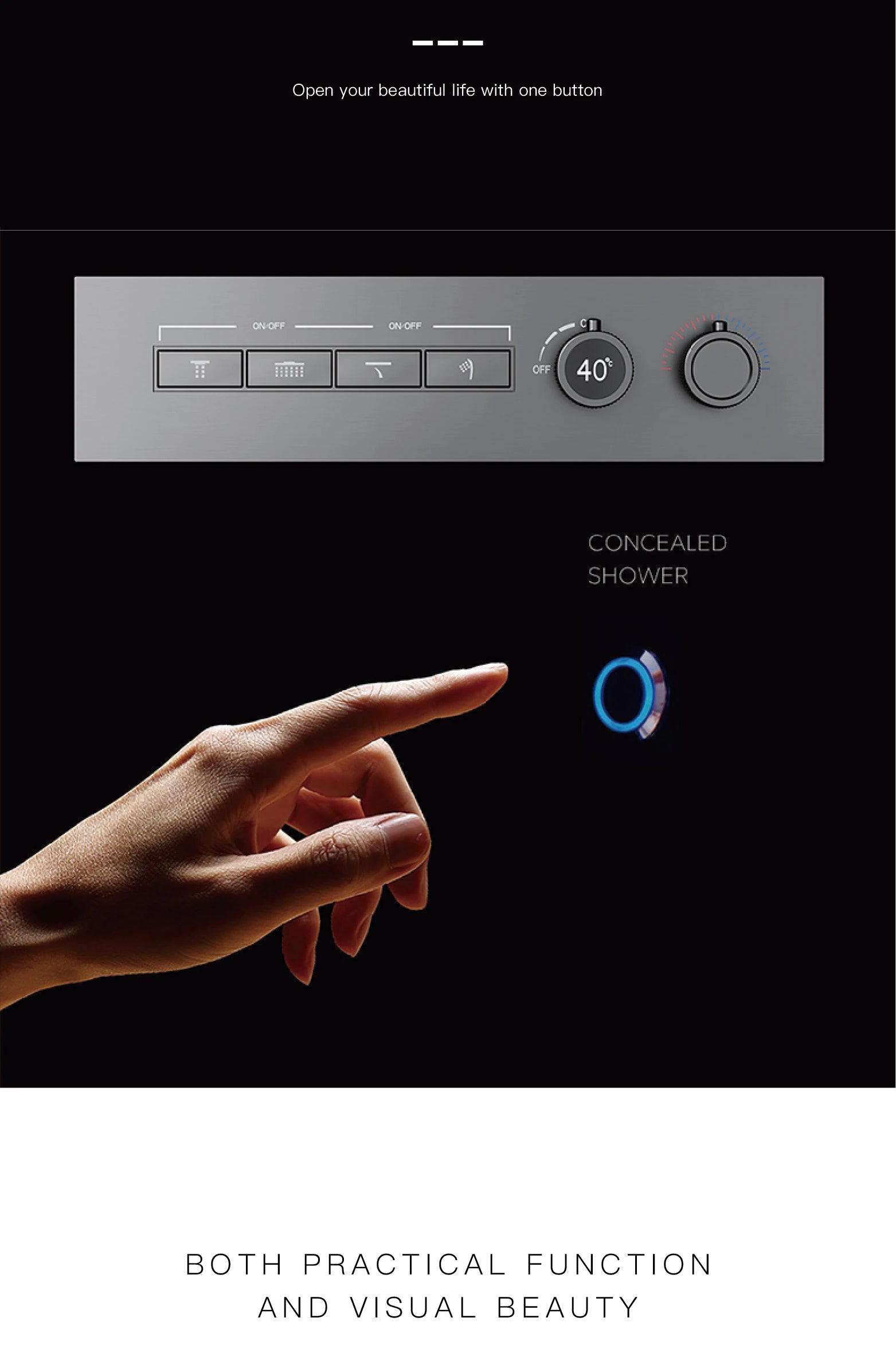 Vòi sen đen đồng thau LED 4 chức năng cao cấp