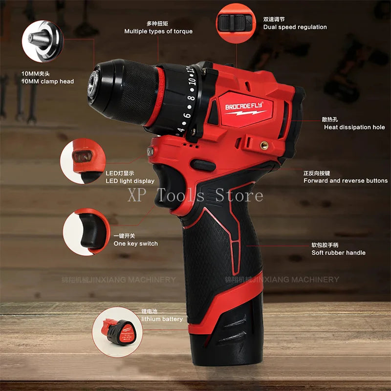 Multifunctional Cordless Brushless Compact Electric Screwdriver: Hand Drill Impact Drill For Milwaukee 12V Battery