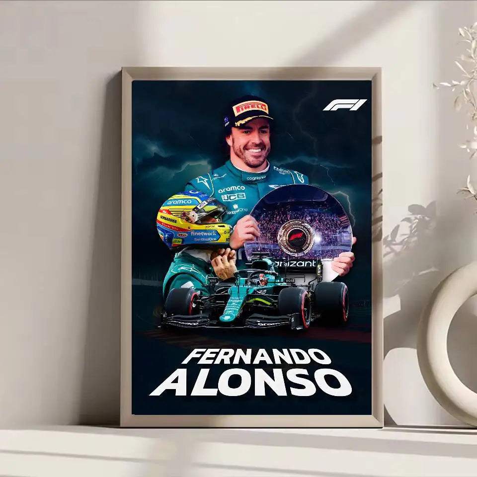1PC F1 Racing Driver Fernando Alonso Poster Self-adhesive Art Waterproof Paper Sticker Coffee House Bar Room Wall Decor