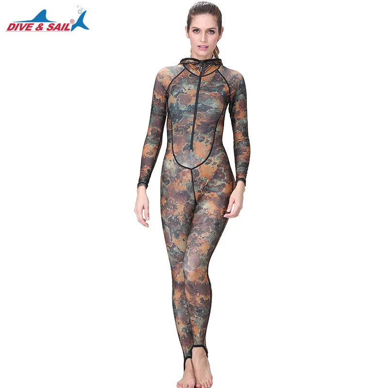 Đồ bơi liền ngụy trang chống nắng có mũ đệm ngực