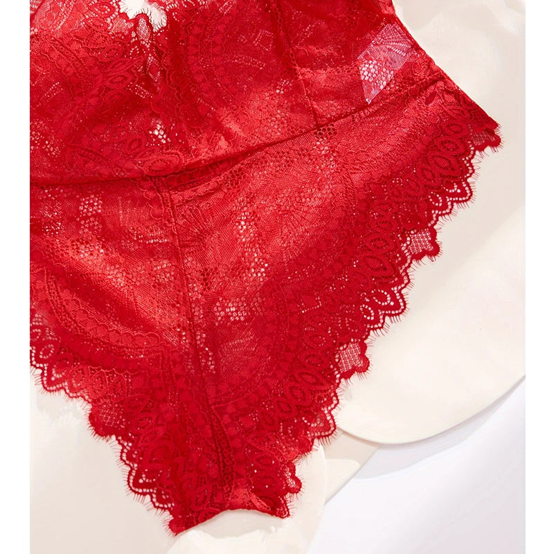 性感蕾絲女裝連身衣 2024新款 深V透視露背內衣 一體成型束身衣 熱辣服裝