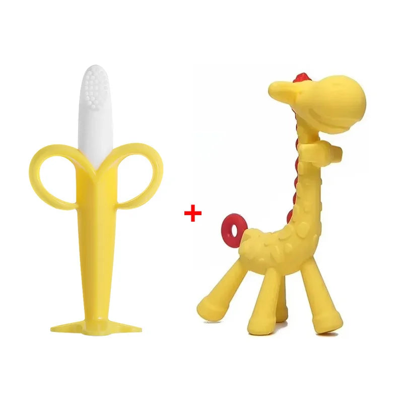 Bàn Chải & Gặm Nướu Hình Chuối Cho Bé 2in1 Silicone - Daisan Mart