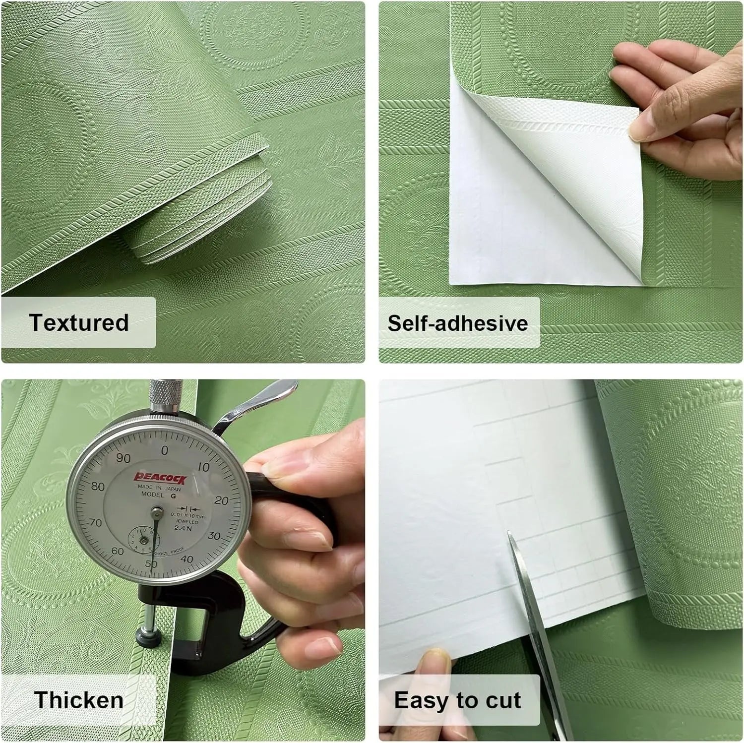 3D Green Embossed Peel and Stick Wallpaper Damask Textured Self Adhesive Wallpaper Modern Floral  Contact Paper for Living Room