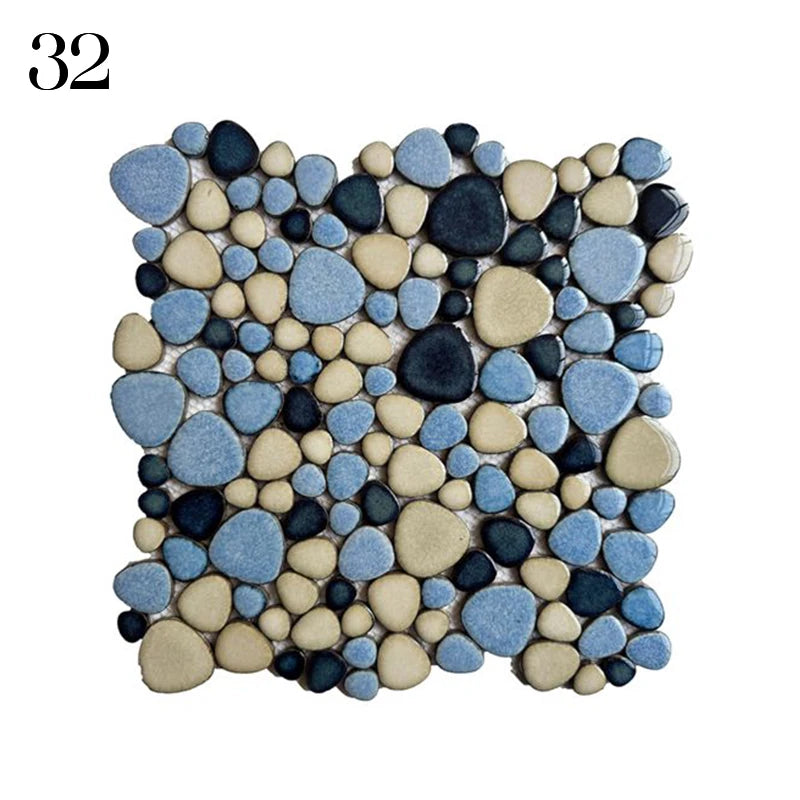 30x30cm Ceramic Pebble Mosaic Tiles Spa Pools Fish Ponds Bathrooms Anti-skid Wear-Resistant Floor Wall Decor Easy Cut Mesh Base