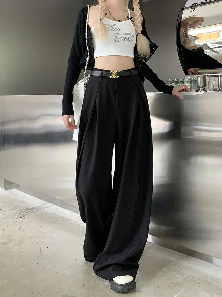 Office Suit Pants Floor Mop Pants For Women's Autumn Korean Version 2024 New High Waisted Design Loose Wide Leg Casual Pants - Daisan Mart