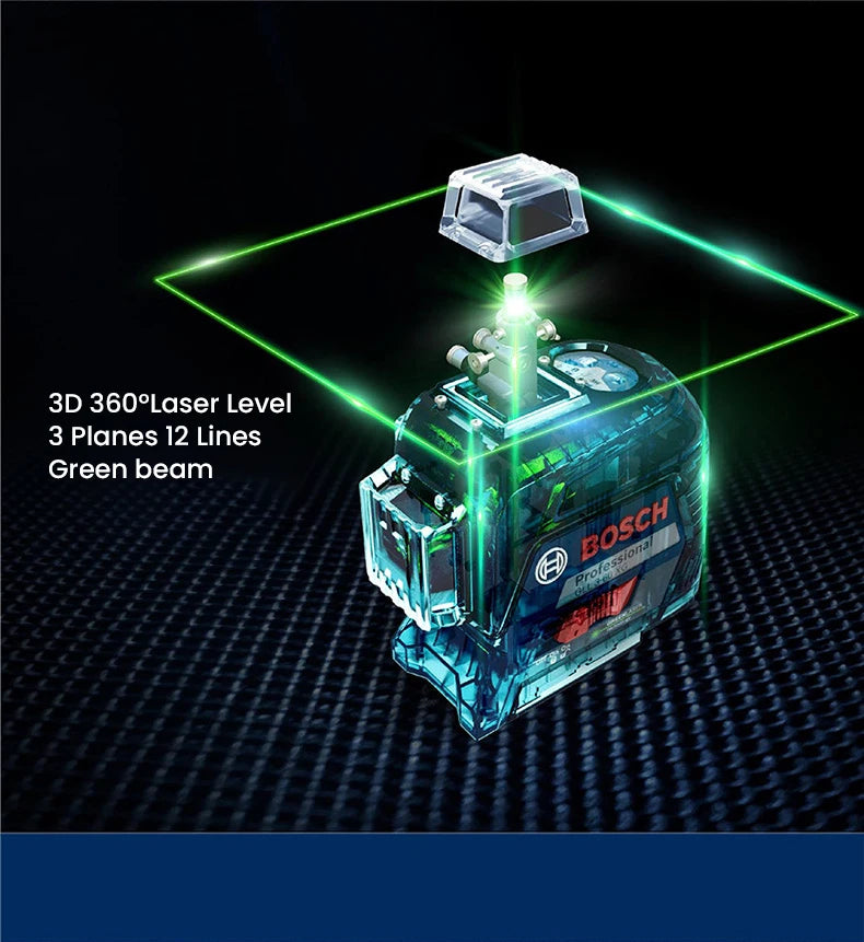 Bosch GLL 3-60 XG Laser Level 12 Lines Green 3D Level Self-Leveling 360 Horizontal &amp; Vertical Cross 30m Powerful Measuring Tool
