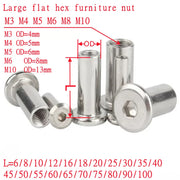 Ốc vít hình lục giác màu bạc, kích thước đa dạng M3-M10, với chú thích kích thước đường kính.