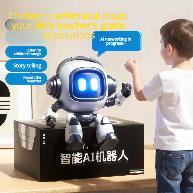 AI Interactive Desk Robot with Voice Recognition Feature Talking Companion, Learning Games, Educational Toy for Kids - Daisan Mart