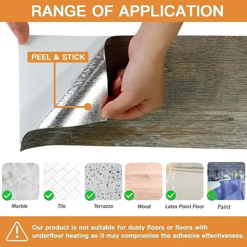 Imitation Wood Grain Self-adhesive Floor Sticker Waterproof for Kitchen Bedroom Living Room Peel and Stick Flooring Home Decor