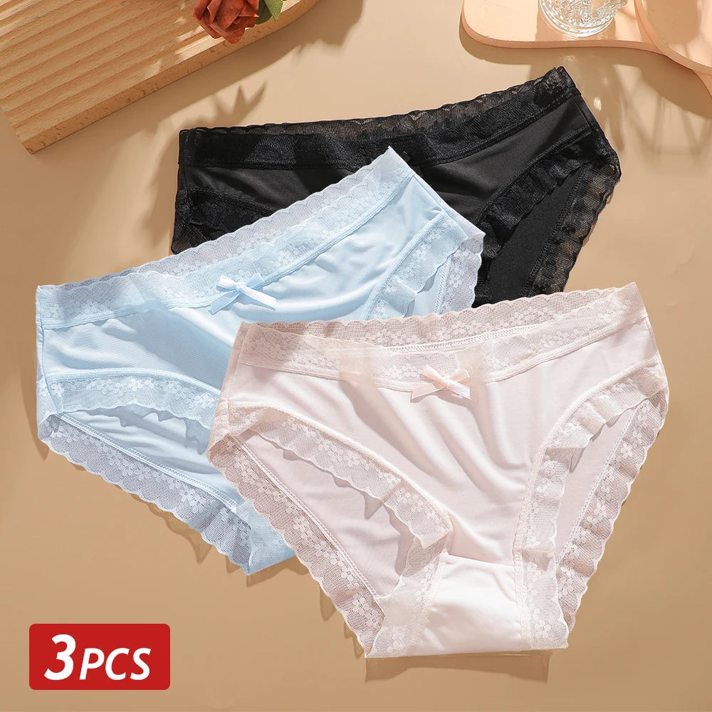 3 Pieces Women's Underwear, Thin, Cool, Sexy, Summer, Cold Silk