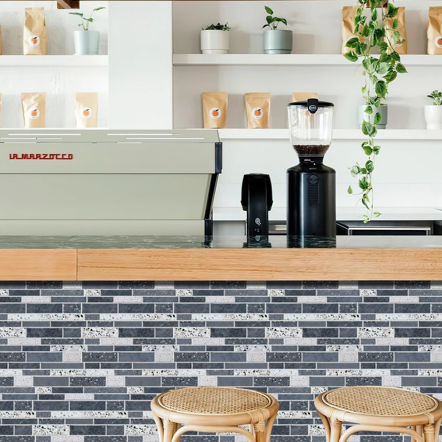 1/12pcs Classic Black And White Tile Marble Room Decoration Kitchen Living Room Waterproof Self-Adhesive Wall Sticker Detachable