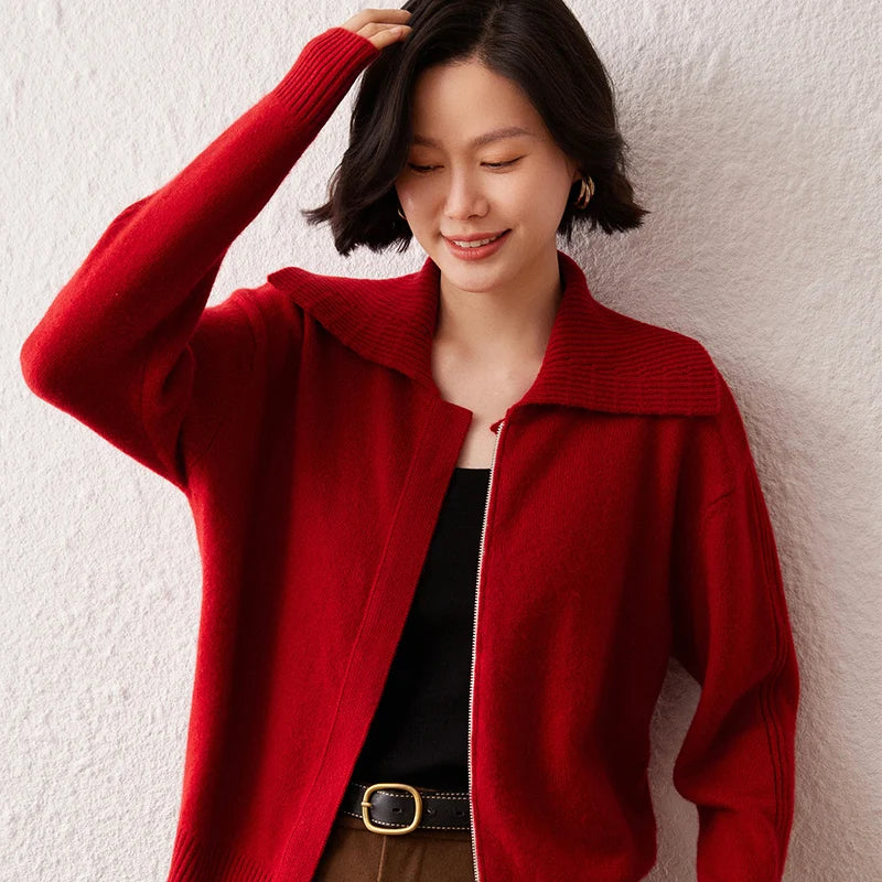 Áo Khoác Len Cashmere Nữ Cổ Bẻ, Dáng Rộng, Ấm Áp - Daisan Mart