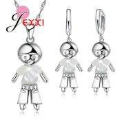 Lovely Boy Silver Wedding Jewelry Set: Necklace &amp; Earrings