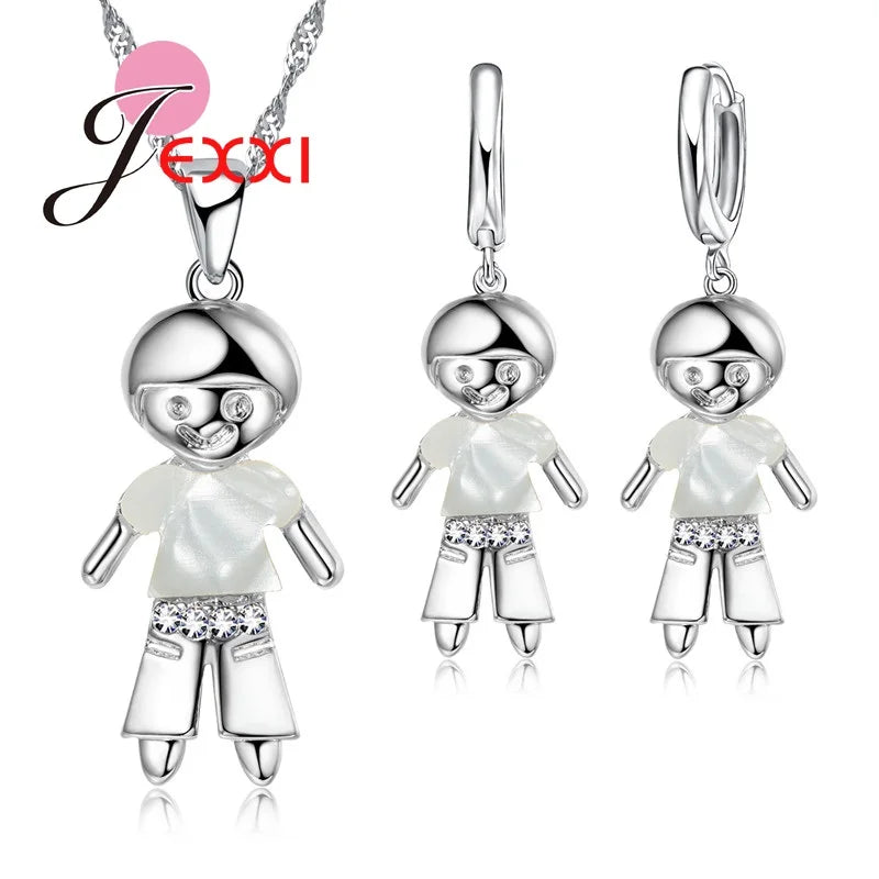 Lovely Boy Silver Wedding Jewelry Set: Necklace &amp; Earrings