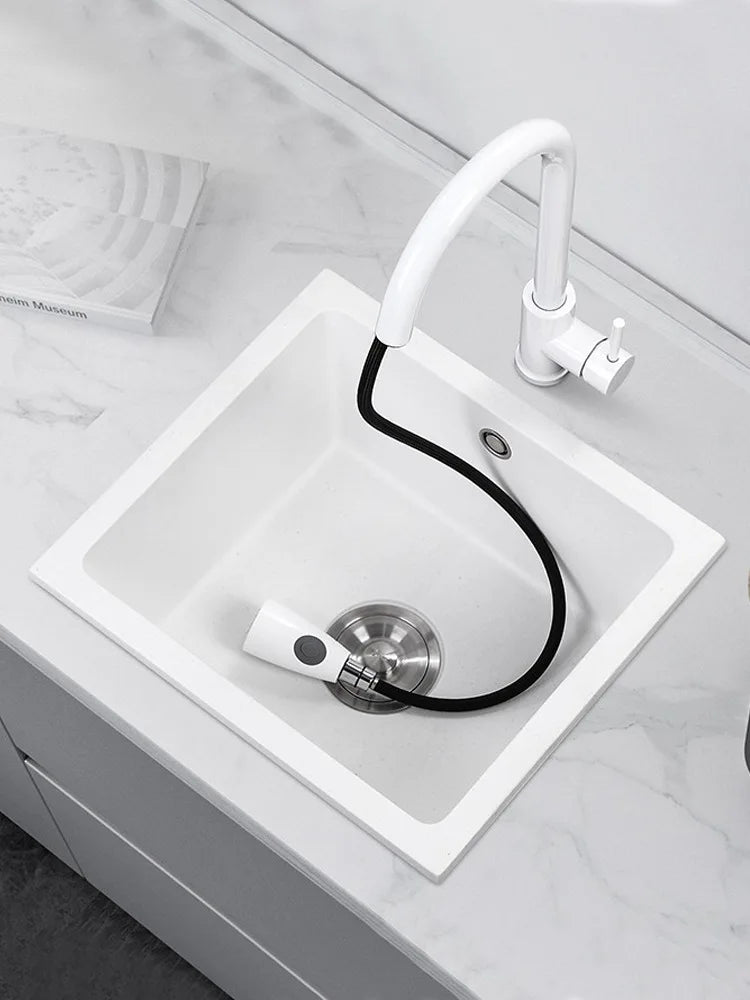 Bar counter square white quartz stone sink size single under counter kitchen vegetable basin - Daisan Mart