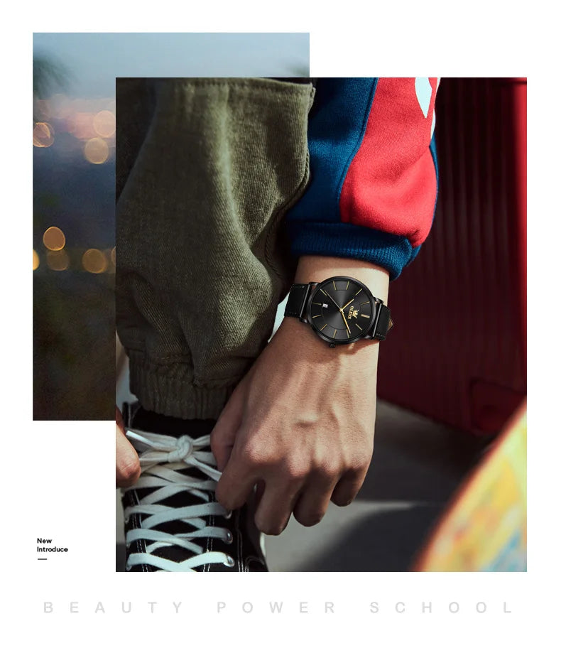 Đồng hồ nam OLEVS siêu mỏng 6.5mm dây da thời trang