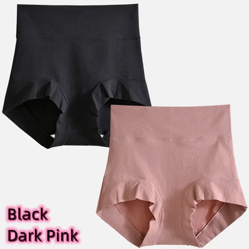 Women's cotton high-waisted, stretchy, belly-hugging panties, 2 pieces