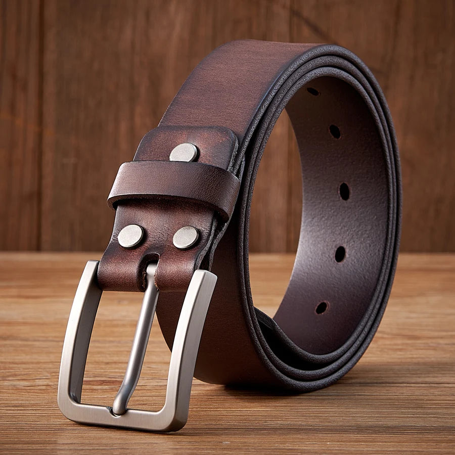 3.8cm Vintage High-Quality Men's Genuine Cowhide Leather Belt