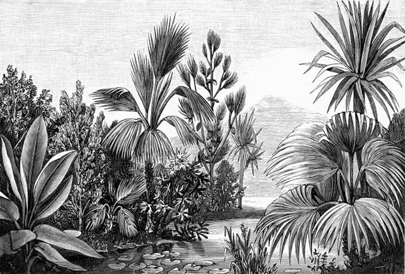 Custom Black and White Tropical Plant Tropical Wallpaper Mural for living Room TV Background 3d Stickers wall papers home decor