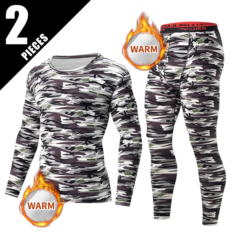 Men's Autumn Winter Camouflage Printed Underwear Set