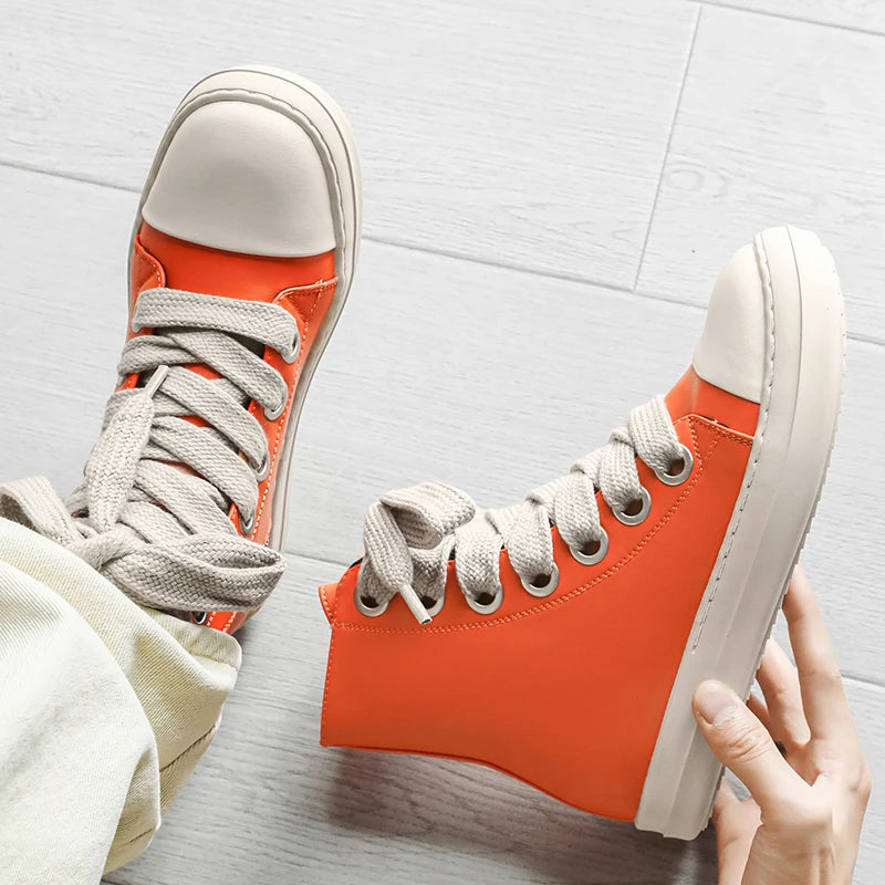 Unisex Autumn Winter High-Top Orange Sneakers Fashion