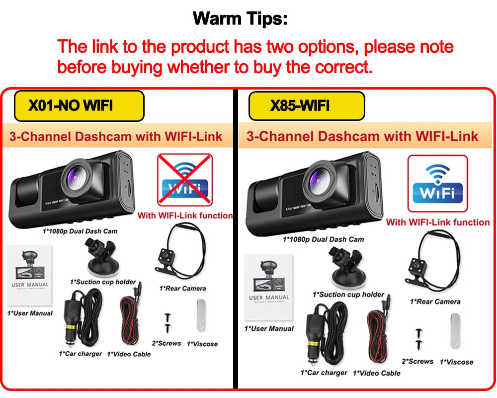 CamX3 - WIFI Car Dash Cam, 2/3 Lenses