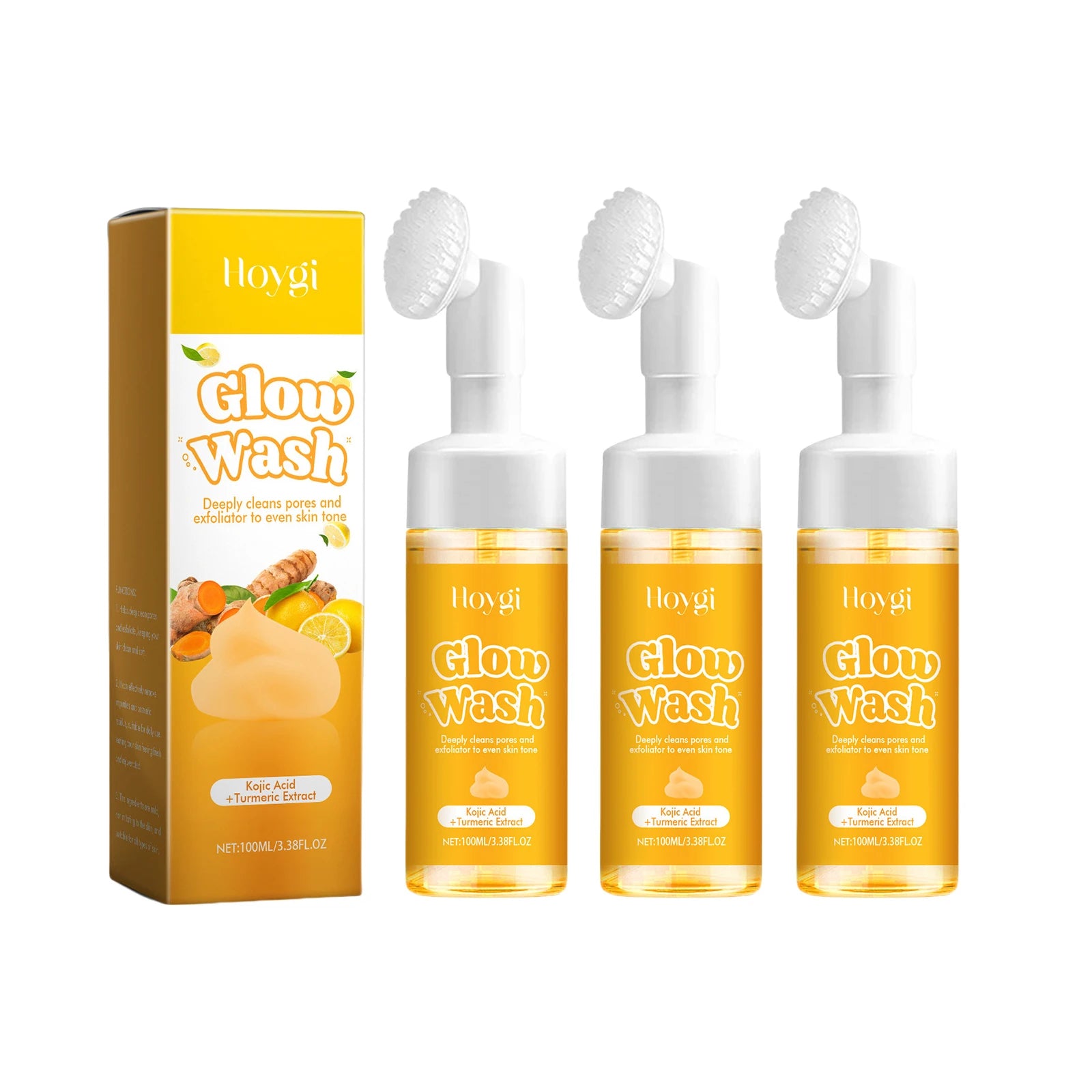 Hoygi Turmeric Facial Cleanser Natural Organic Gentle Formula Deep Cleanse Oil-Control Anti-Oxidant Brightening All Skin Types