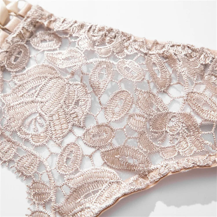 Luxurious Satin Floral Embroidery Lingerie Set 50 Characters