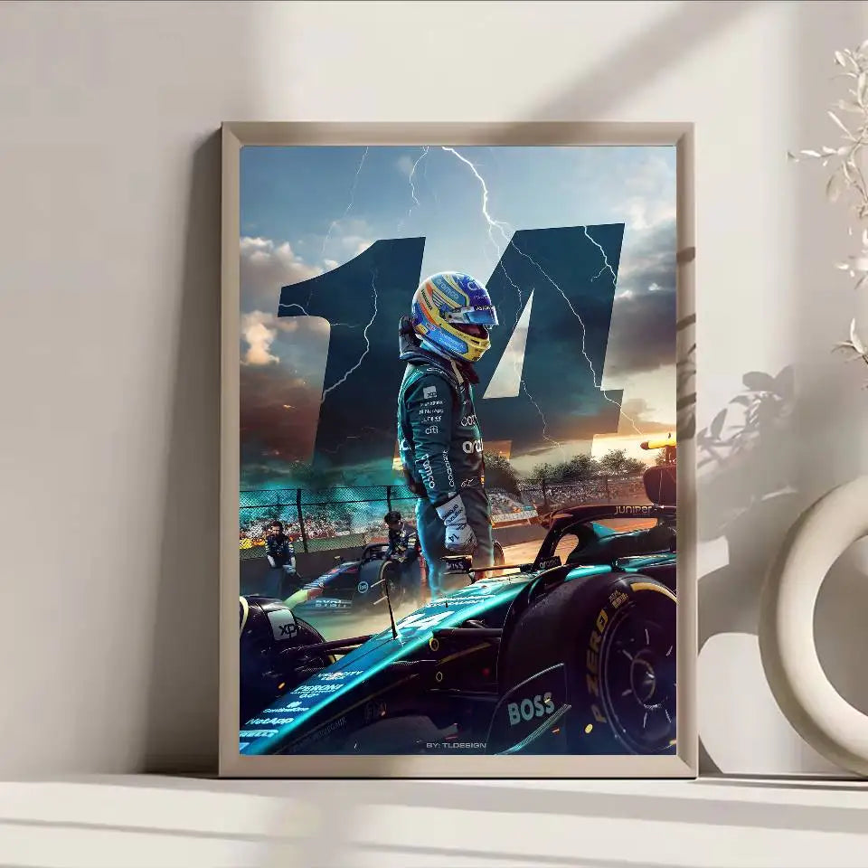 1PC F1 Racing Driver Fernando Alonso Poster Self-adhesive Art Waterproof Paper Sticker Coffee House Bar Room Wall Decor