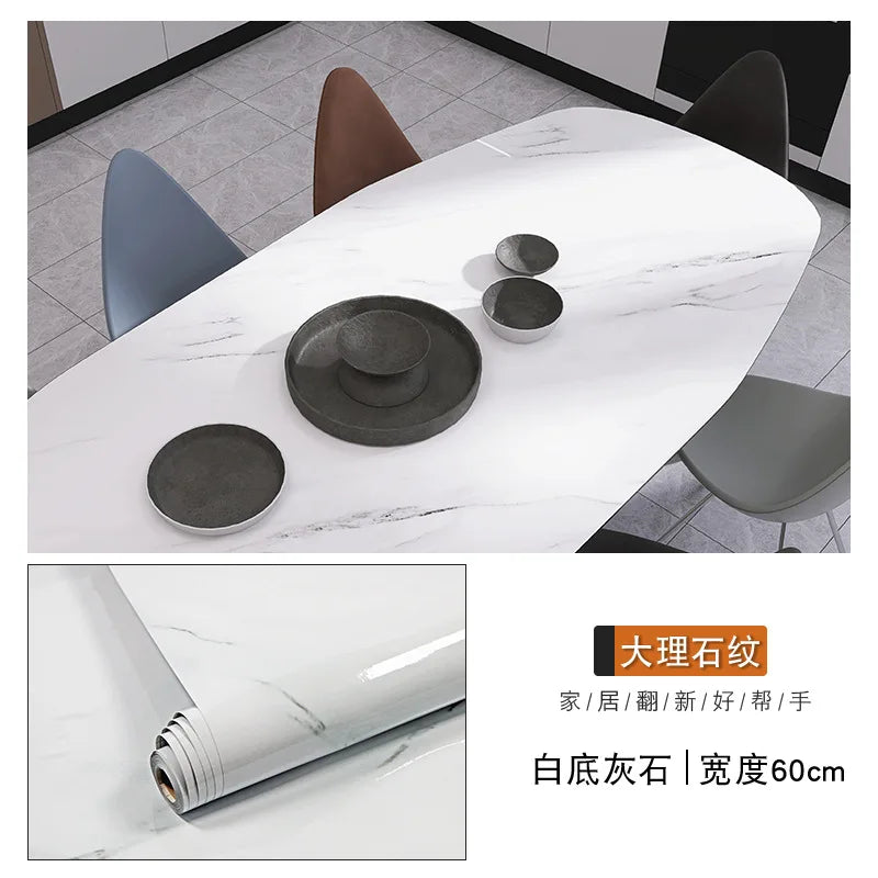 60cm Marble Vinyl Film Self Adhesive Wallpaper Bathroom Kitchen Cupboard Countertops Contact Paper PVC Waterproof Wall Stickers
