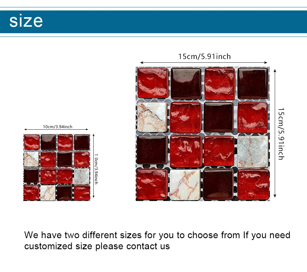 10pcs Flat Mosaic Style Tiles Sticker Kitchen Bathroom Waterproof &amp; Oilproof Art Wall Sticker Peel &amp; Stick Surface Glossy Film