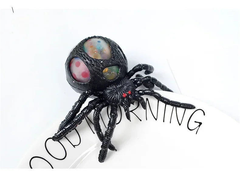 Horrifying Black Spider Squeeze Toy Colorful Bead Interior Perfect Anti-Stress Decompression Gadget Ideal Halloween Gift