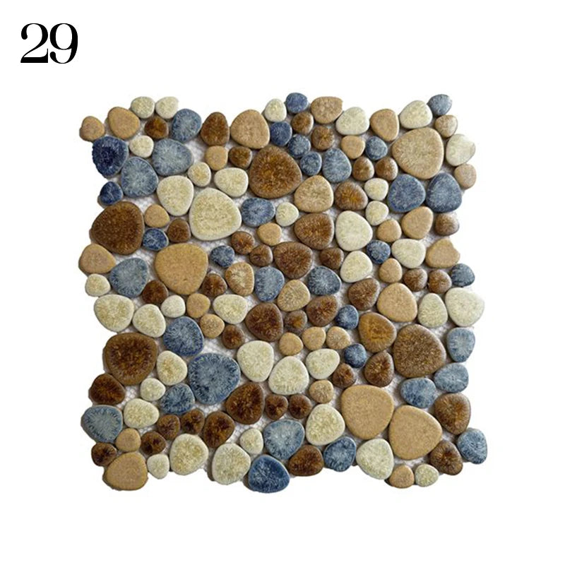 30x30cm Ceramic Pebble Mosaic Tiles Spa Pools Fish Ponds Bathrooms Anti-skid Wear-Resistant Floor Wall Decor Easy Cut Mesh Base