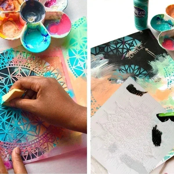 9pcs/set 15*15cm mold DIY stencils home decoration drawing template laser cutting wall template painting tiles cake stencils