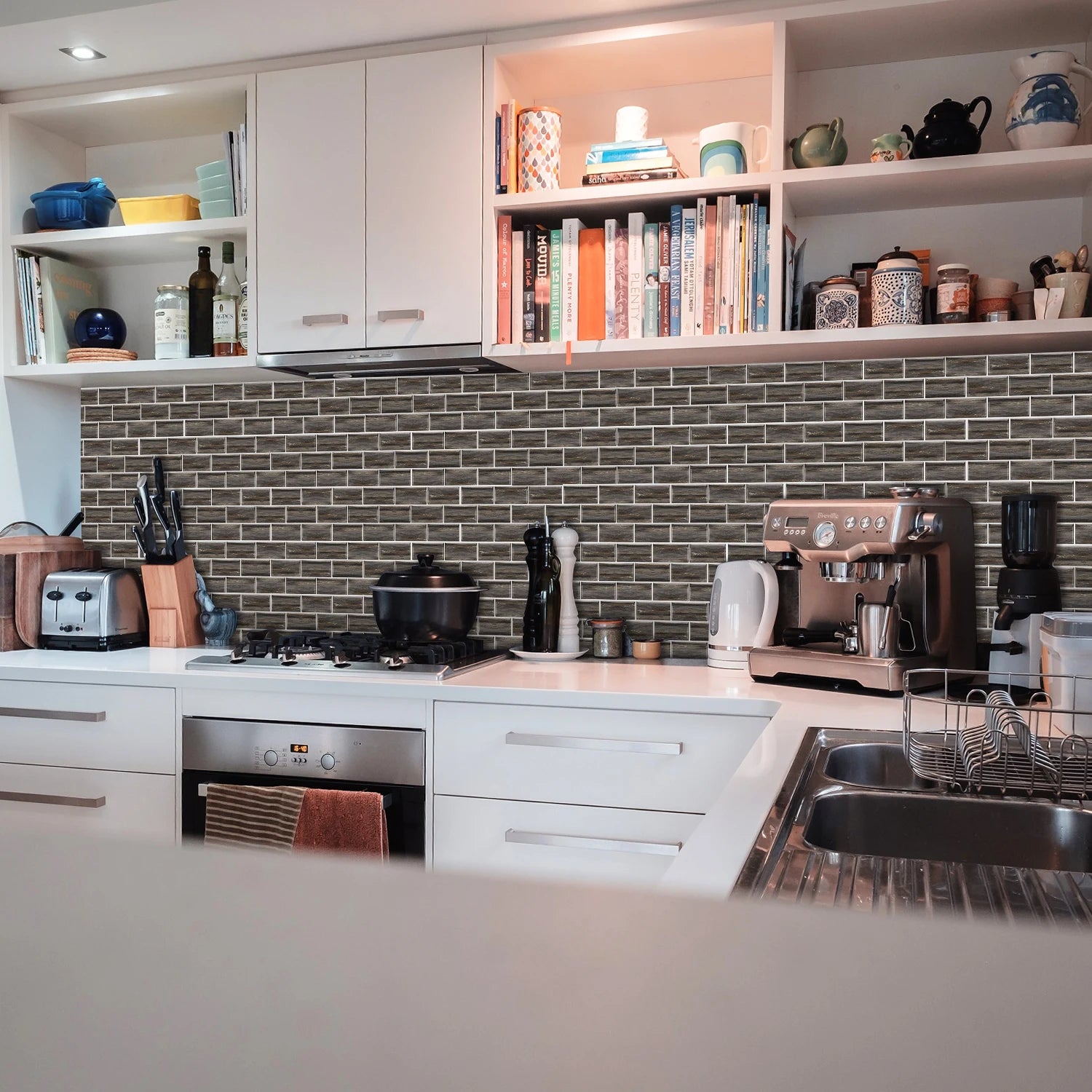 Waterproof Self Adhesive Removable 3D DIY Modern Grayish White Marble Tile Wall Sticker Bathroom Kitchen Cupboard Home Decor