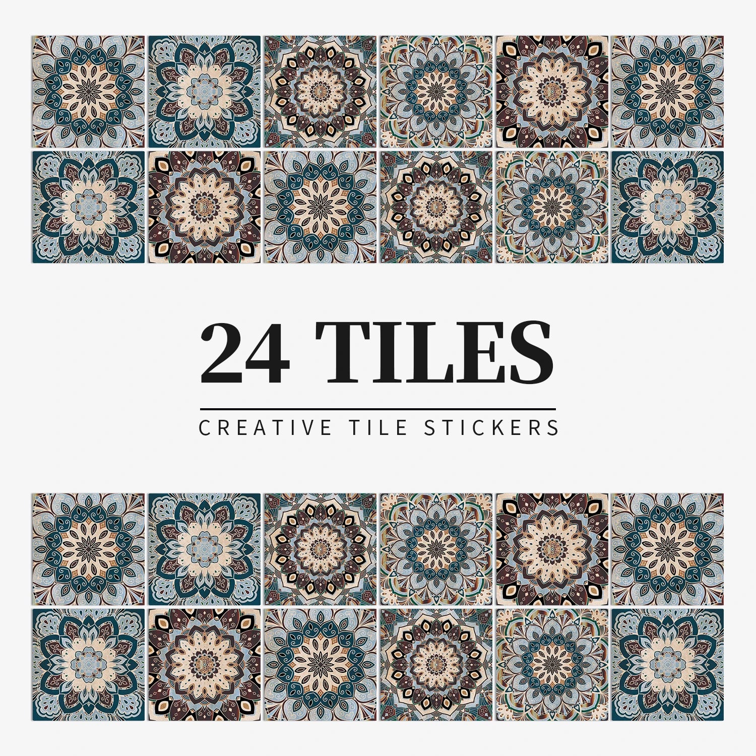 24Pcs European retro style Art Tile Wall Stickers With Self Adhesive Removable Bathroom Kitchen Waterproof Pvc Decal Wallpaper