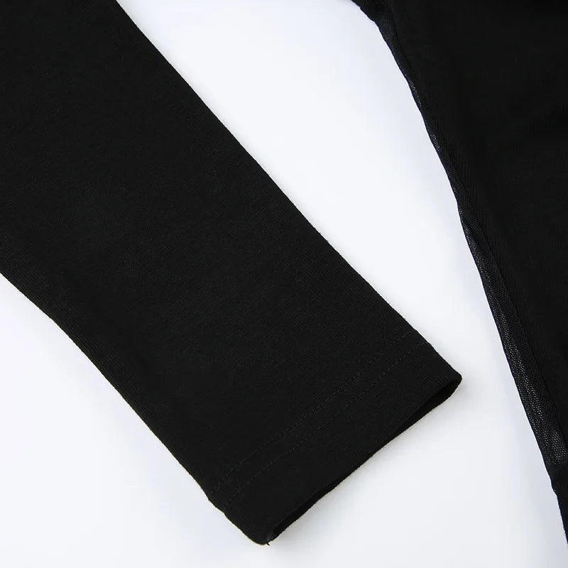 Goth Dark Mall Gothic Mesh See Through Butterfly Print Skinny Bodysuits Sexy Backless V-neck Overalls Y2K Grunge Street Bodysuit