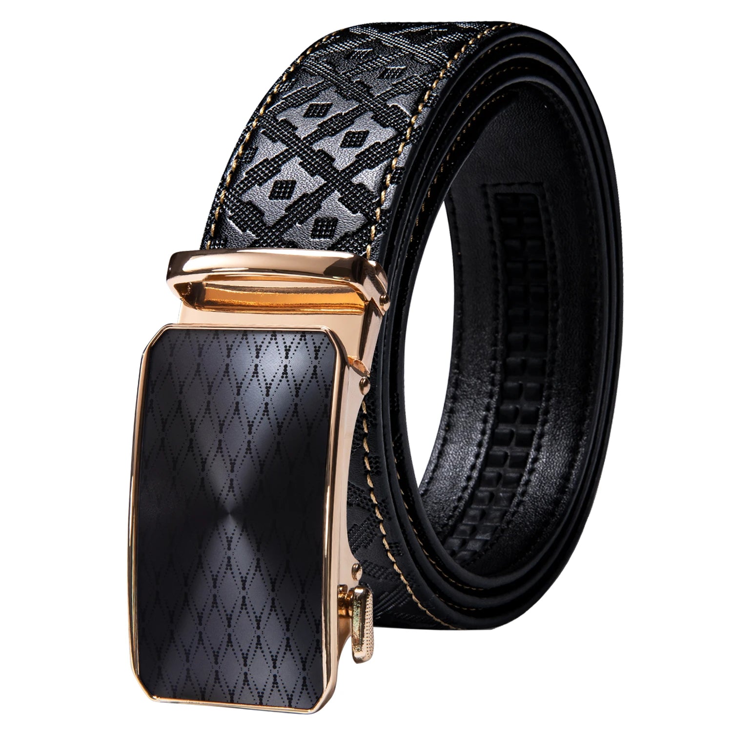 High quality black cowhide men's belt with automatic buckle 130cm